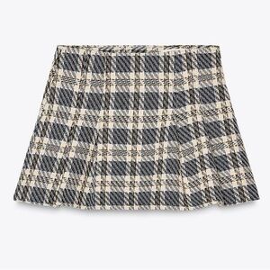 Zara Plaid A-Line Skort- Black and Cream